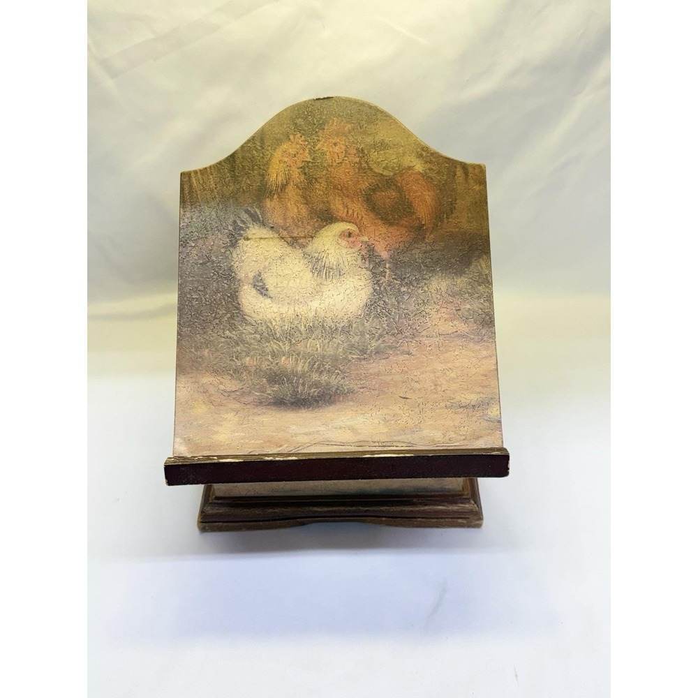 VTG Chicken Wooden Recipe Card Holder Storage Box Kitchen
